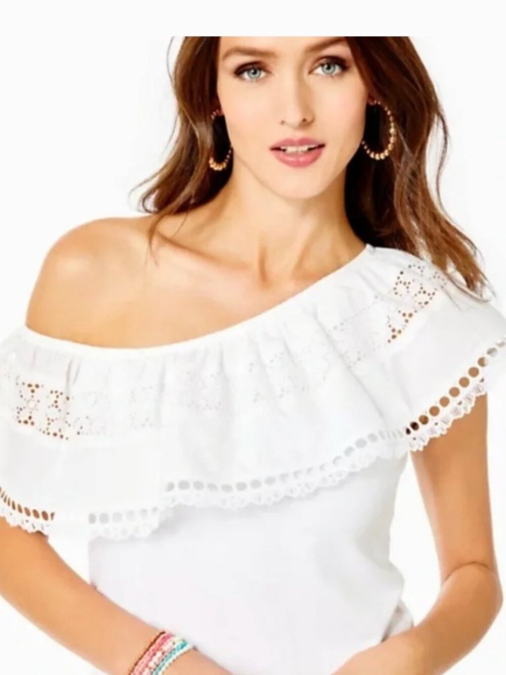 Lilly Pulitzer Tracee One Shoulder Eyelet Embroidered Top Medium